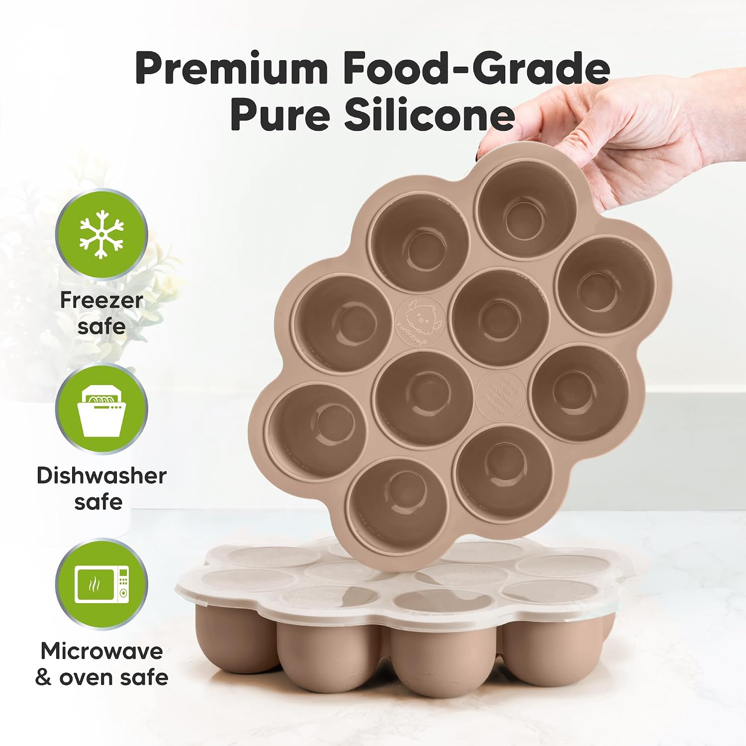KeaBabies Silicone Food Freezer Trays with Lid, 2oz x 10 Pods, Chai Latte