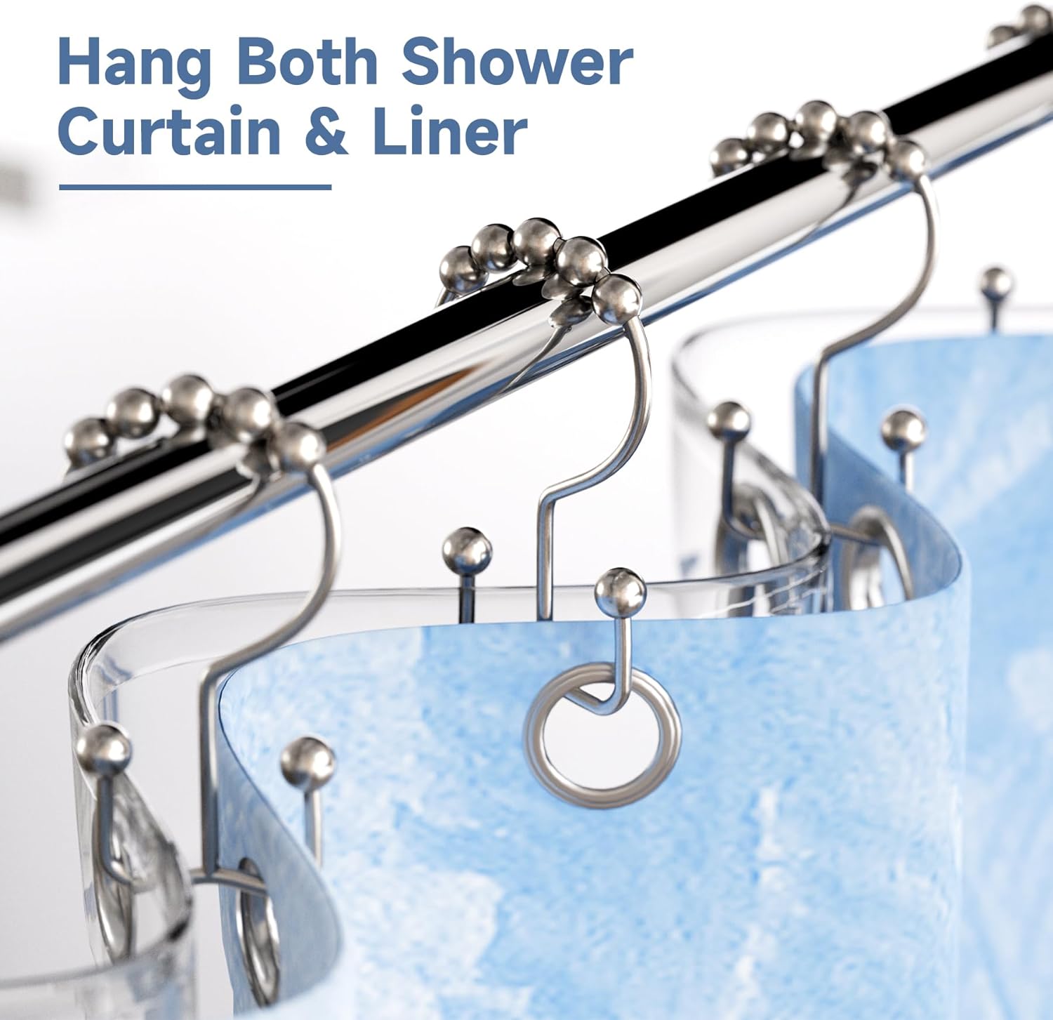 Titanker Shower Curtain Hooks Rings, Rust Resistant Metal Double Glide Shower Hooks Rings for Bathroom Shower Rods Curtains, Set of 12 Hooks - Nickel