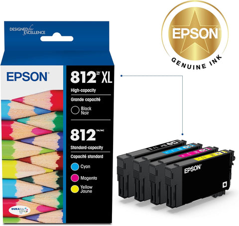 Epson 812 Genuine Ink Cartridge XL Black and Standard Color Combo Pack