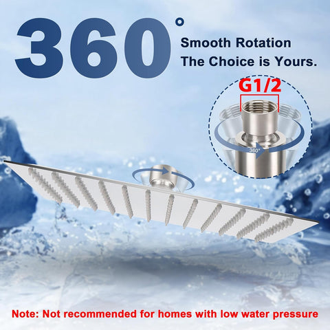 NearMoon Rain Shower Head, High Flow Stainless Steel Rainfall Shower, High Pressure Design, Awesome Shower Experience Even At Low Water Flow (12 Inch Rectangle, Brushed Nickel)