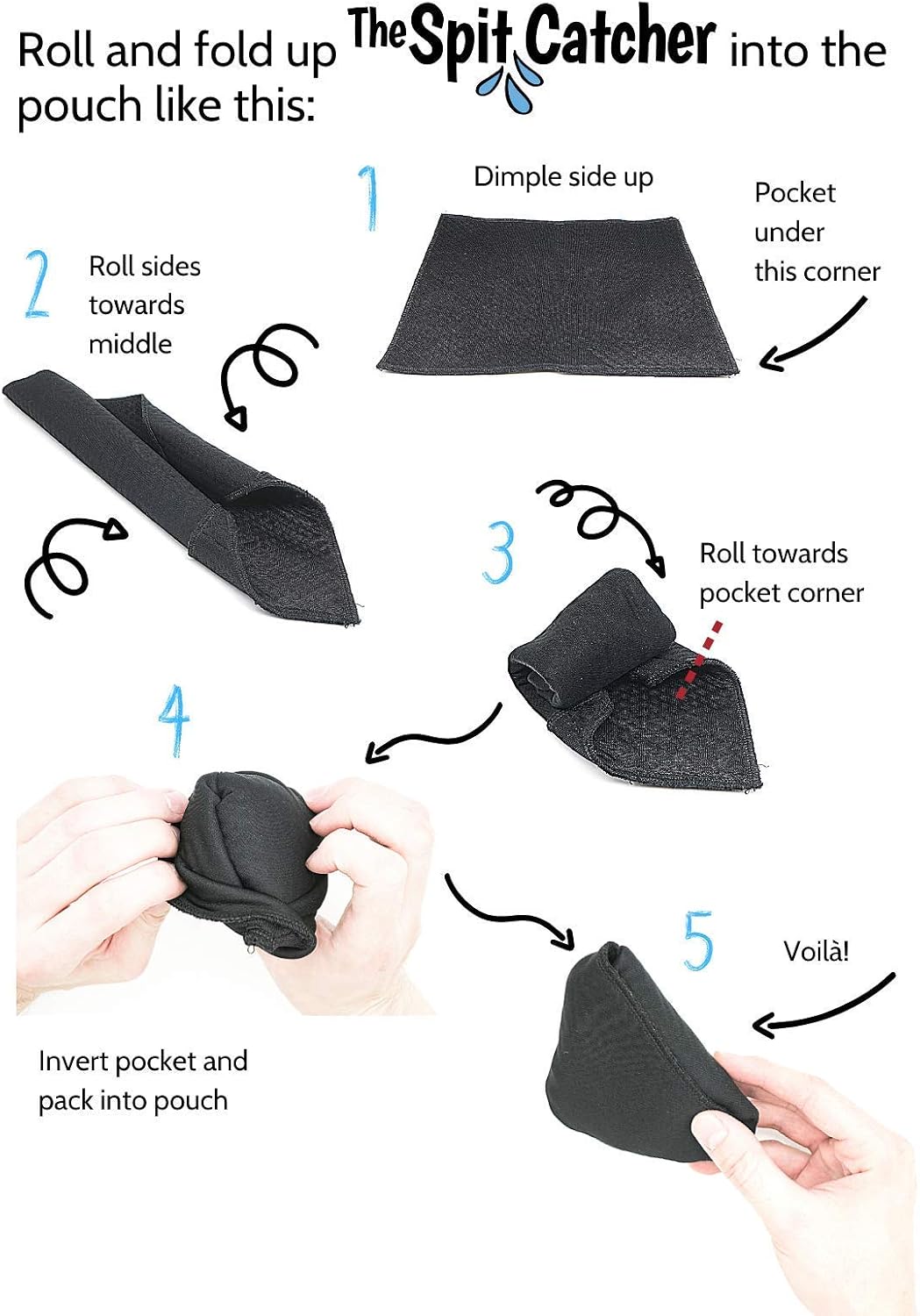 The Original Spit Catcher by Brasstache - For Brass/Wind Instruments, Ultra-Absorbent and Leakproof, Multi-layered Cloth Pad to Empty Your Spit, Self-Packing…… (3-pack)