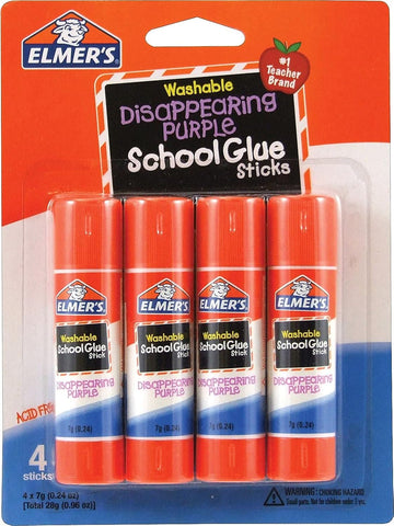 Elmer's Disappearing Purple School Glue Sticks, 0.24 oz Each, 4 Sticks per Pack (E543)