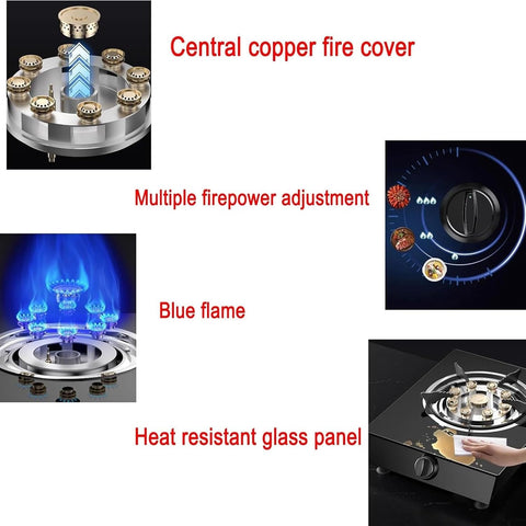Indoor Portable Gas Stove - Single Burner Gas Hob Table Top, Electronic Ignition Multi-level Adjustment Gas Ranges, Tempered Glass Camping Stove, for Caravan Black Freestanding Cooktop Outdoor(A-3.6KW