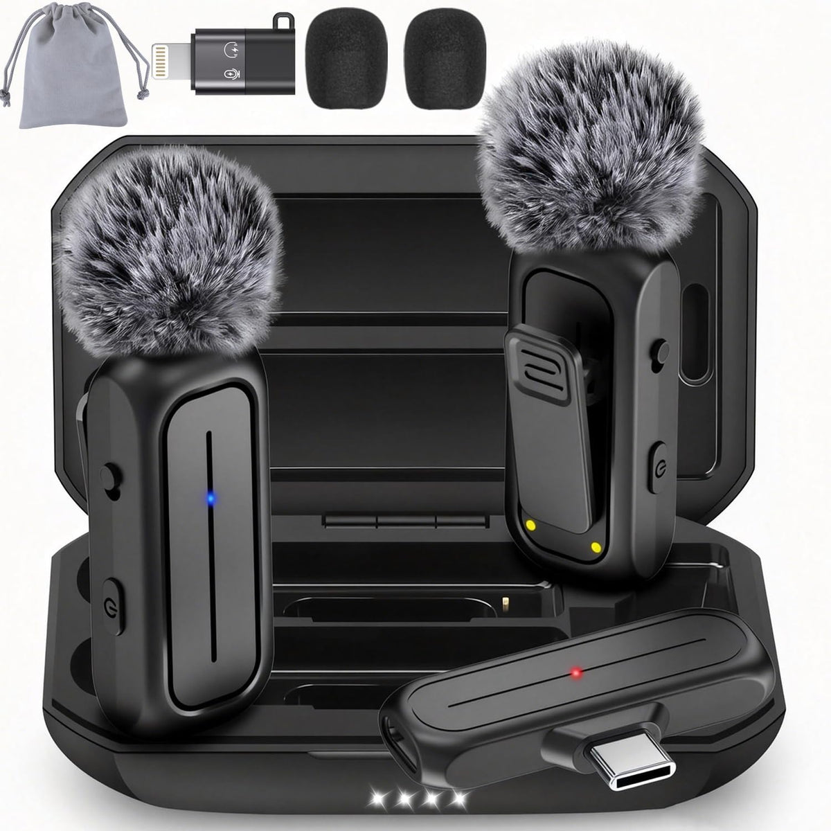 Wireless Mini Lavalier Microphone for iPhone, Android w/ Charging Case