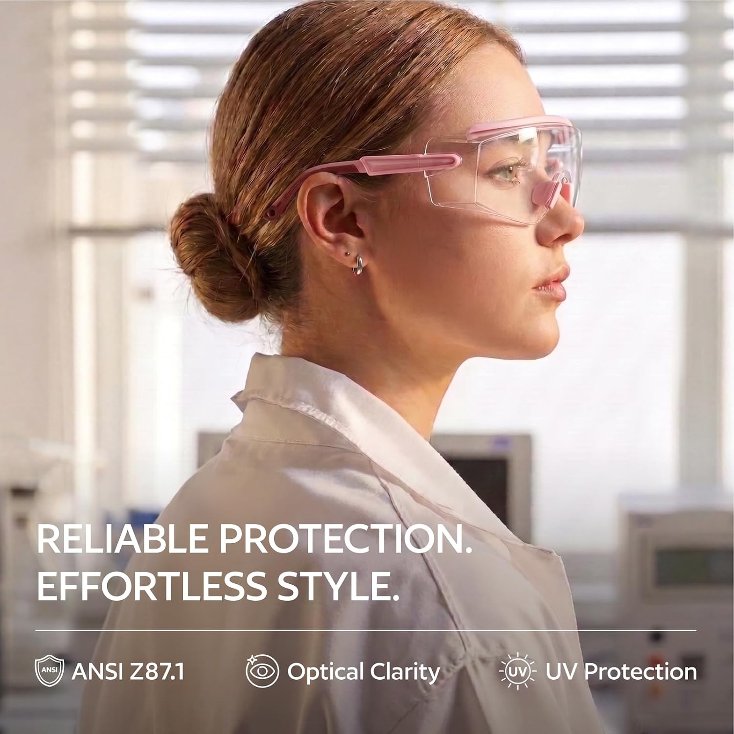 UKNOW Safety Goggles Over Glasses, Anti Fog Safety Glasses with Clear Wraparound Lens, ANSI Z87.1 Protective Eyewear