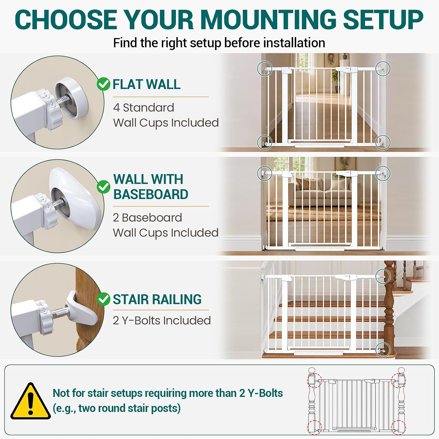 Cumbor 30-46" Baby Gate for Stairs, Auto Close Dog Gate for Doorways White