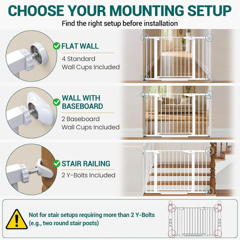 Cumbor 30-46" Baby Gate for Stairs, Auto Close Dog Gate for Doorways White