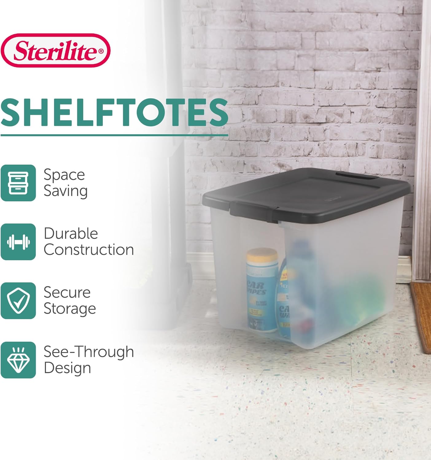 Sterilite ShelfTote, Clear Plastic Storage Bins, 50 Quart, 6-Pack