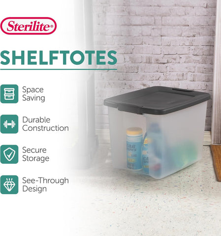 Sterilite ShelfTote, Clear Plastic Storage Bins, 50 Quart, 6-Pack
