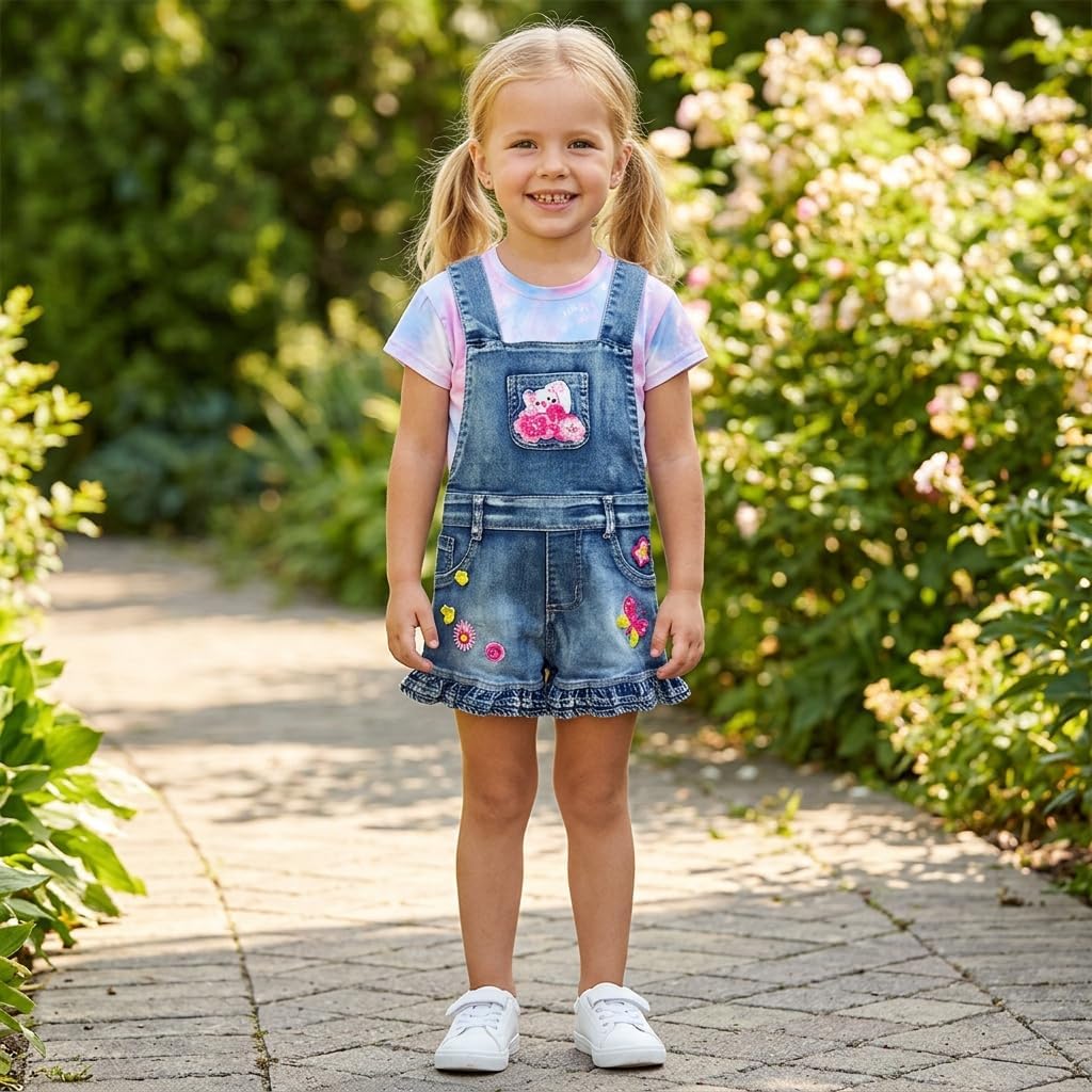 Peacolate Summer Little&Big Girls 2pcs Clothing Sets Short Sleeve T-Shirt and Denim Suspenders Shorts