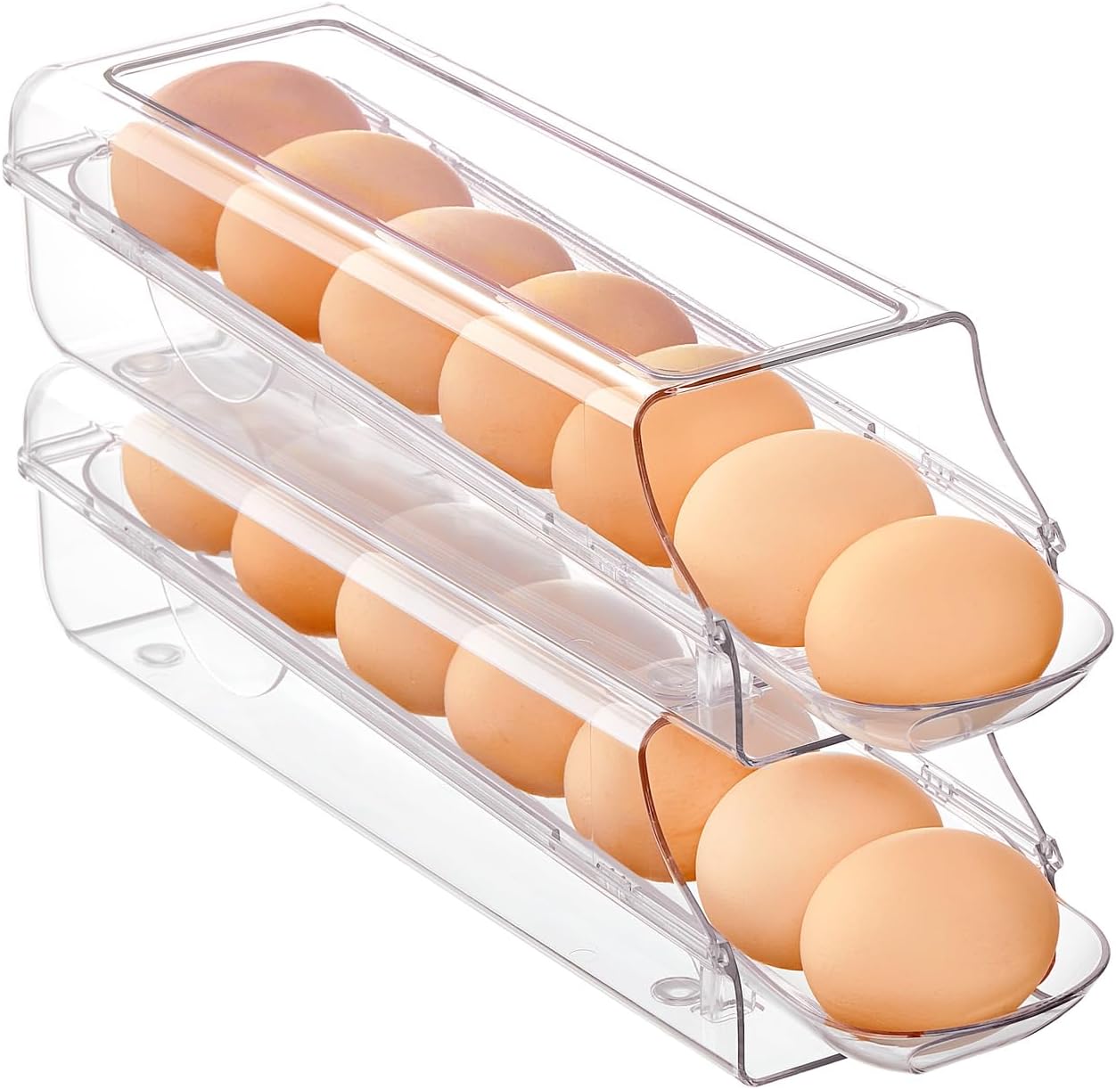 Vtopmart 2 Pack Auto Rolling Egg Holder for Fridge, egg container for refrigerator