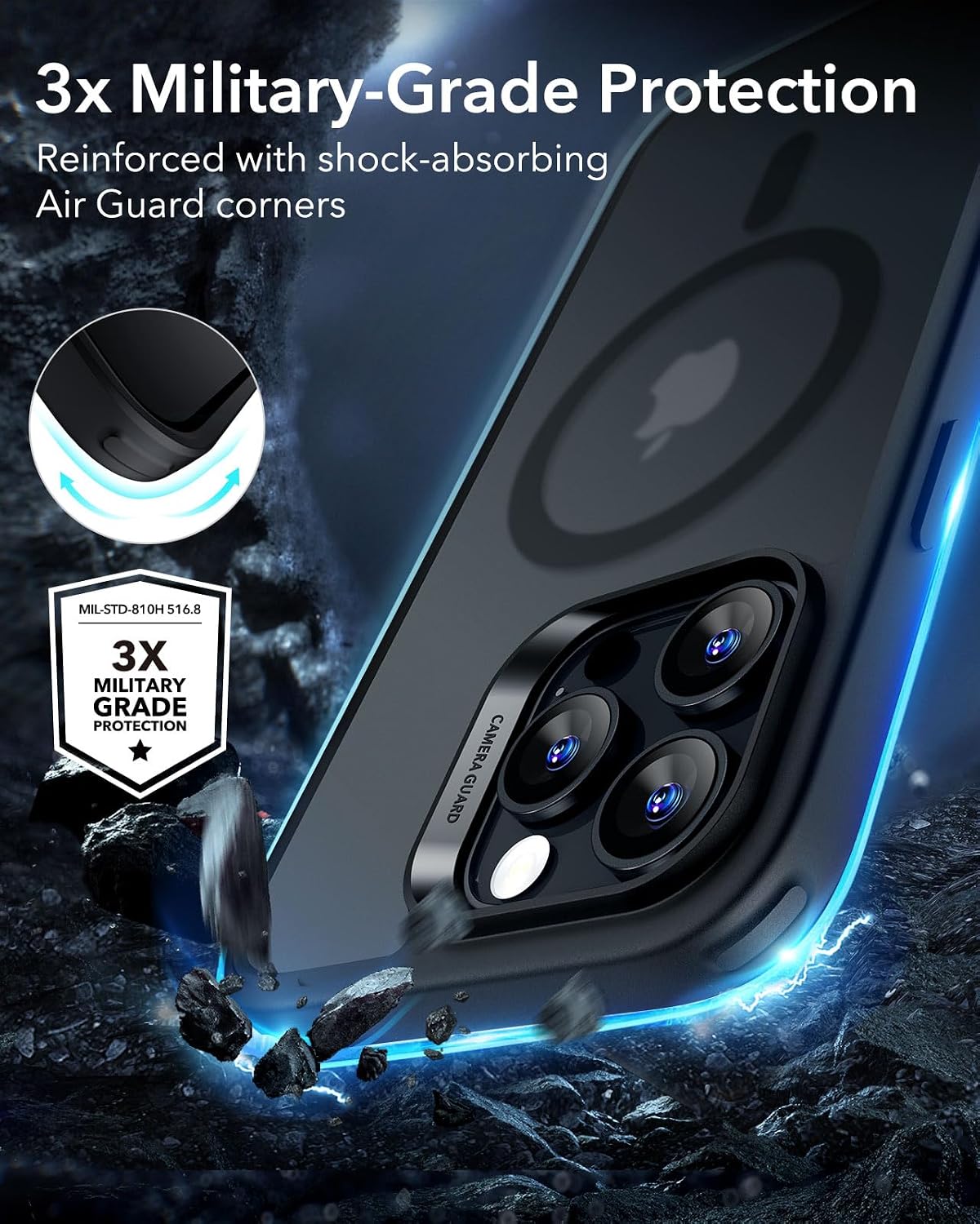 ESR for iPhone 16 Pro Max Case, Compatible with MagSafe, Shockproof Military-Grade Protection, Magnetic Phone Case for iPhone 16 Pro Max, Classic Hybrid Case (HaloLock), Frosted Black