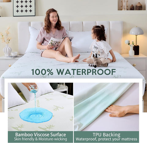 Premium 100% Waterproof King Mattress Protector, Breathable Mattress Cover King Size Bed, 3D Air Fabric Cooling Bed Pad Cover, Deep Pocket 8"-21"