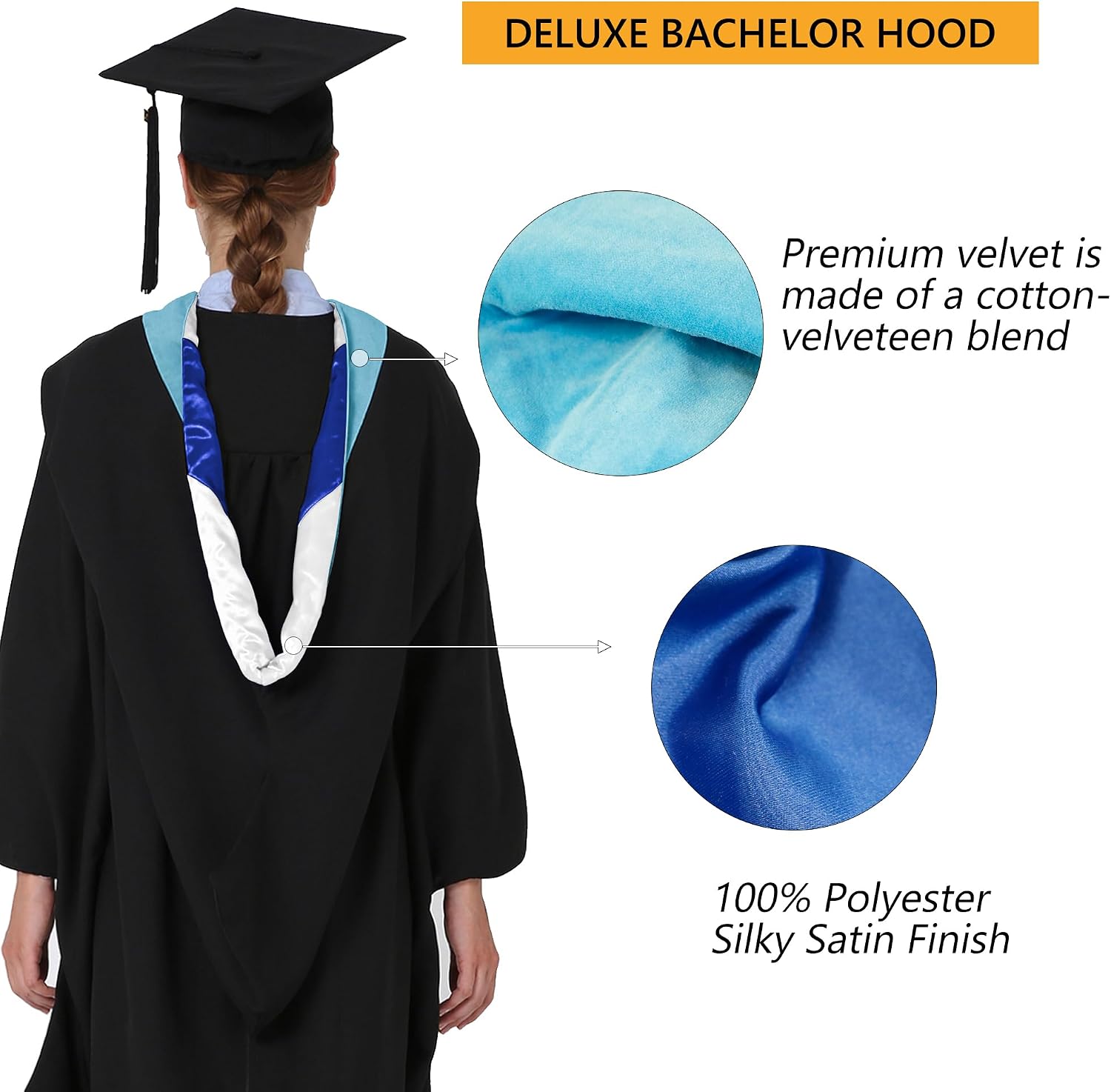 GraduationMall Bachelor Graduation Hood Deluxe University Academic Hood for Various College Degrees Colors Available