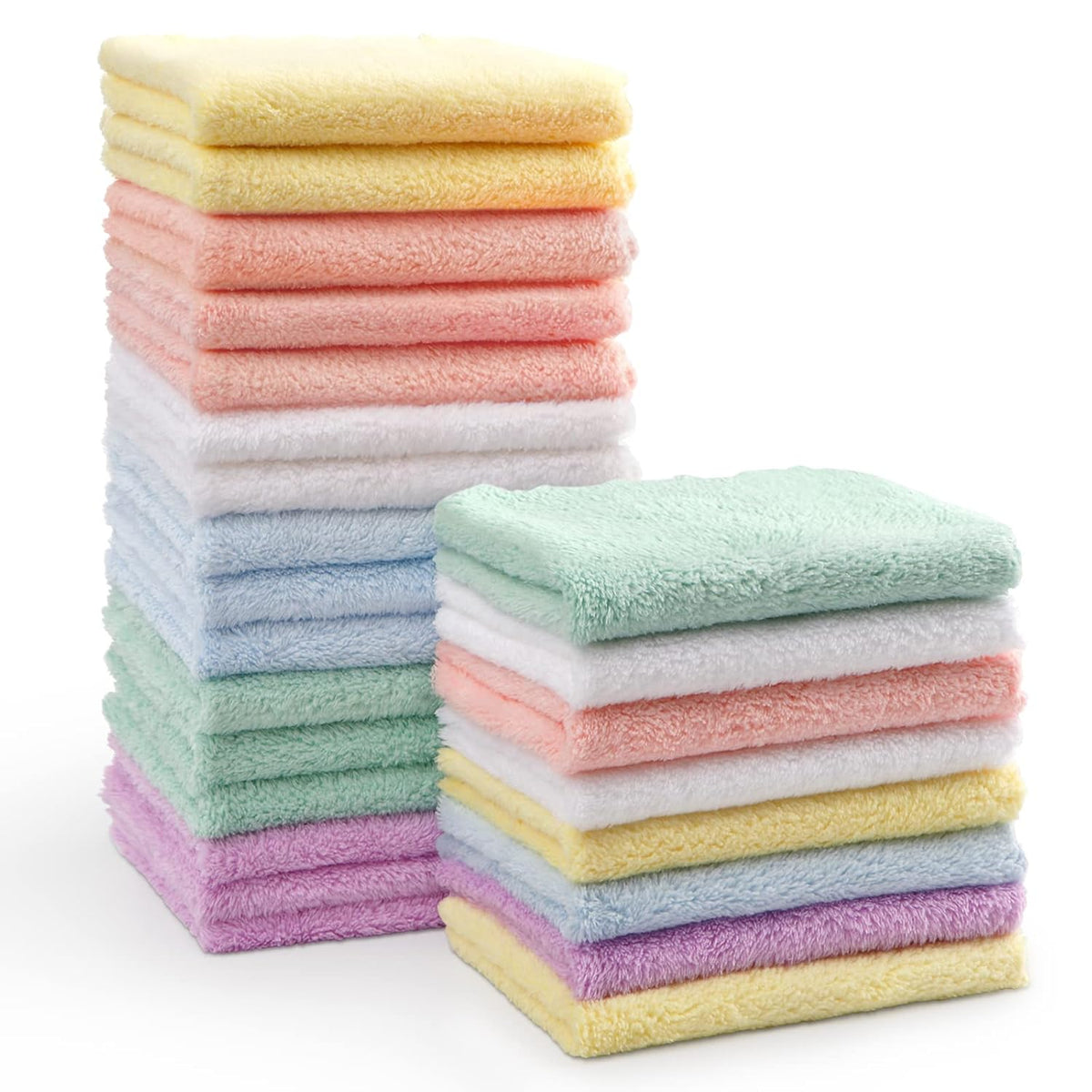 HOMEXCEL Baby Washcloths 24 Pack Microfiber Coral Fleece Soft Wash Cloths