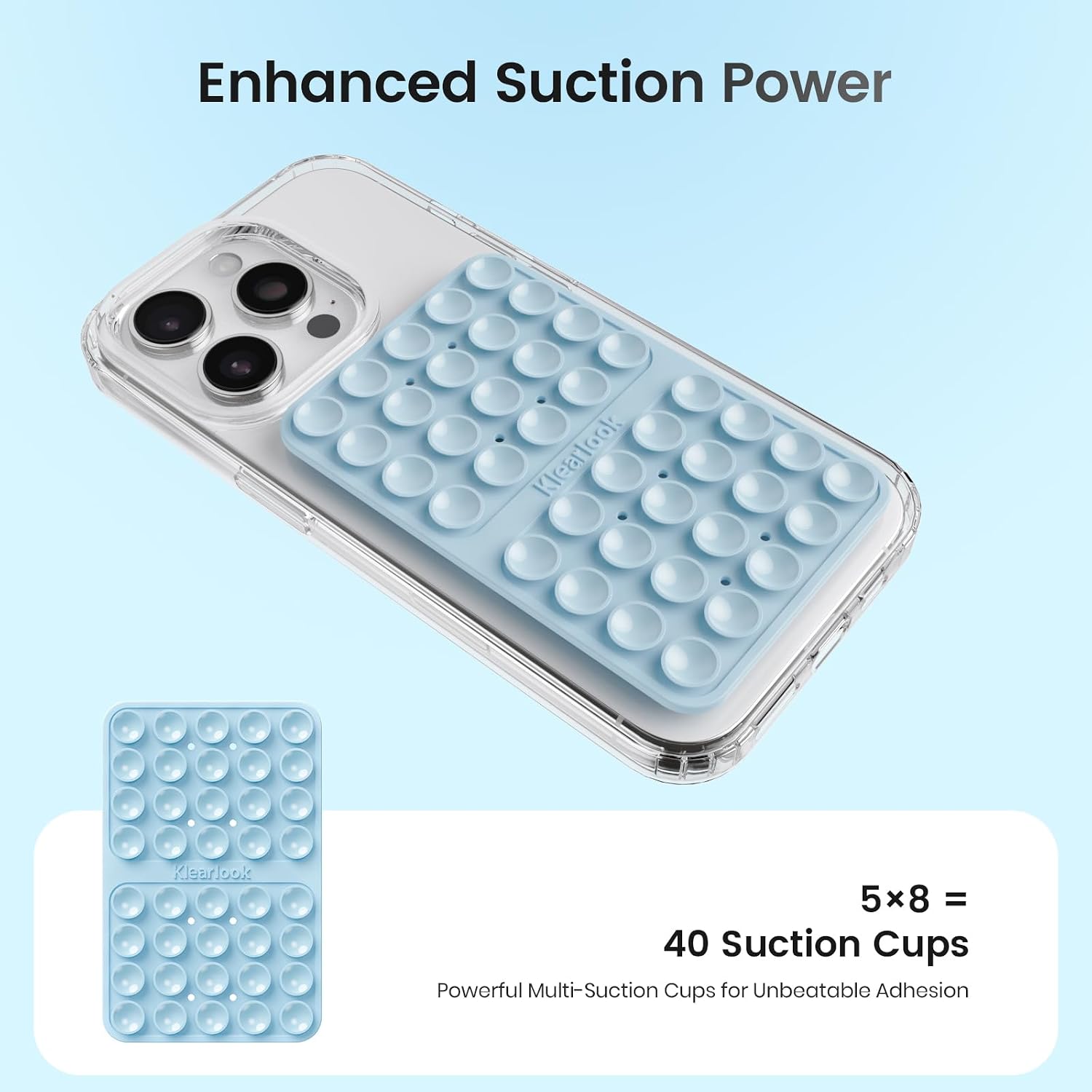 Klearlook Silicone Double Sided Suction Cup Phone Case Mount, Baby Blue