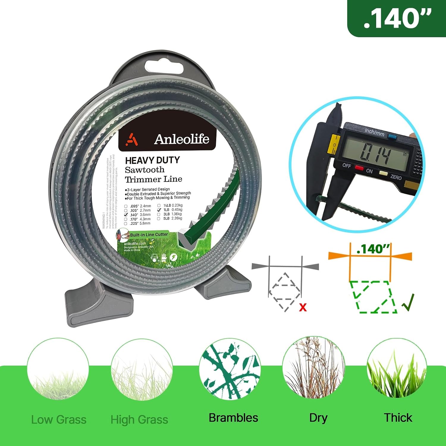 Anleolife .140" Sawtooth Trimmer Line for Walk-Behind Mowers