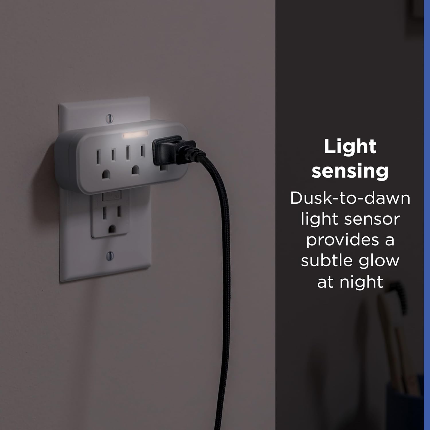 GE Outlet Extender, Guide Light, 3 Outlet Multi Plug Wall Power Splitter