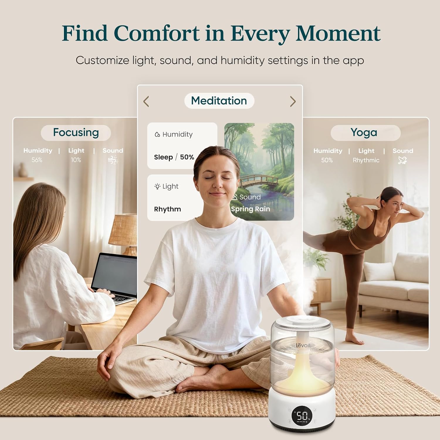 LEVOIT Smart Humidifier for Bedroom, 4.2L Top Fill Cool Mist for Large Room