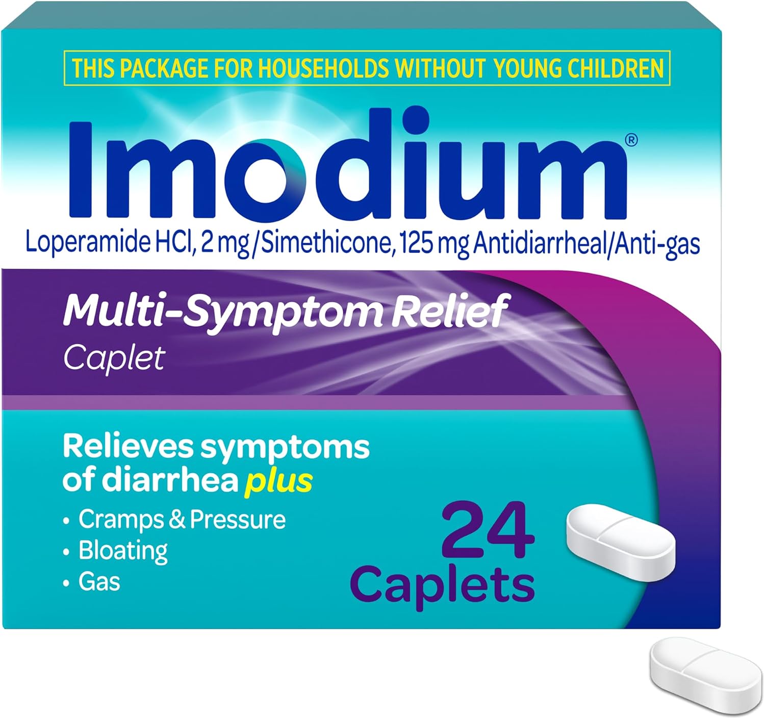 Imodium Multi-Symptom Relief Caplets, Anti-Diarrheal Medicine, 24 Ct