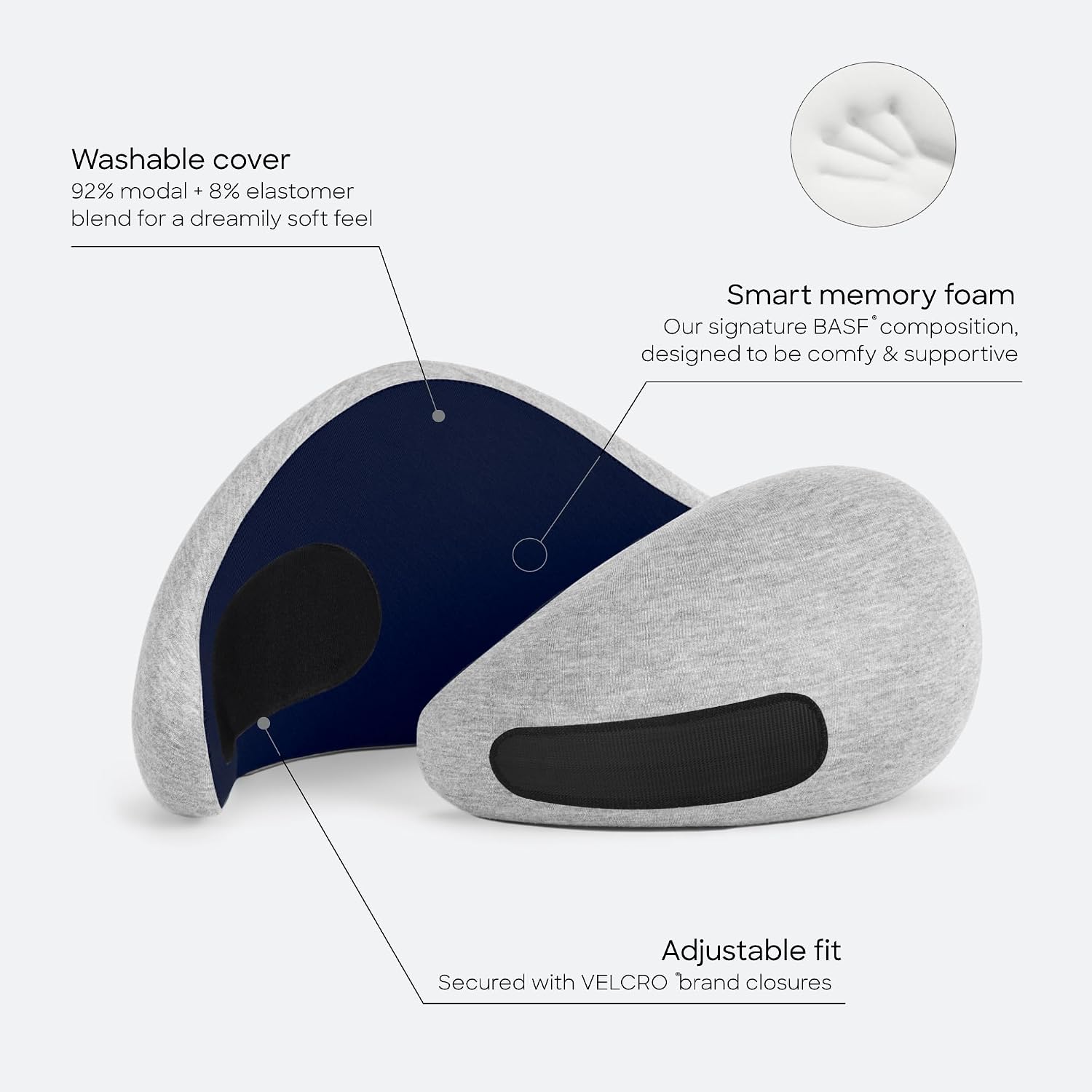 Ostrichpillow GO Travel Pillow, 360° Memory Foam Support, Soft & Washable
