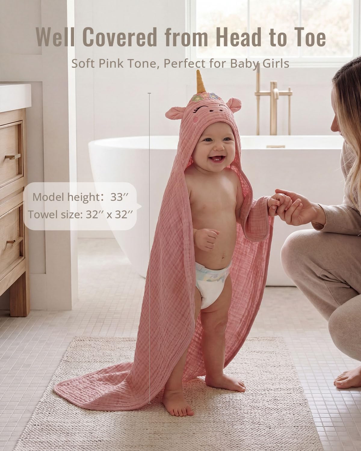 Blissful Diary Muslin Baby Hooded Towel 2 Pack, Soft & Absorbent Bath Towel for Infant, Toddler, Unisex, Baby Gift, Newborn Essentials, Unicorn & Lamb