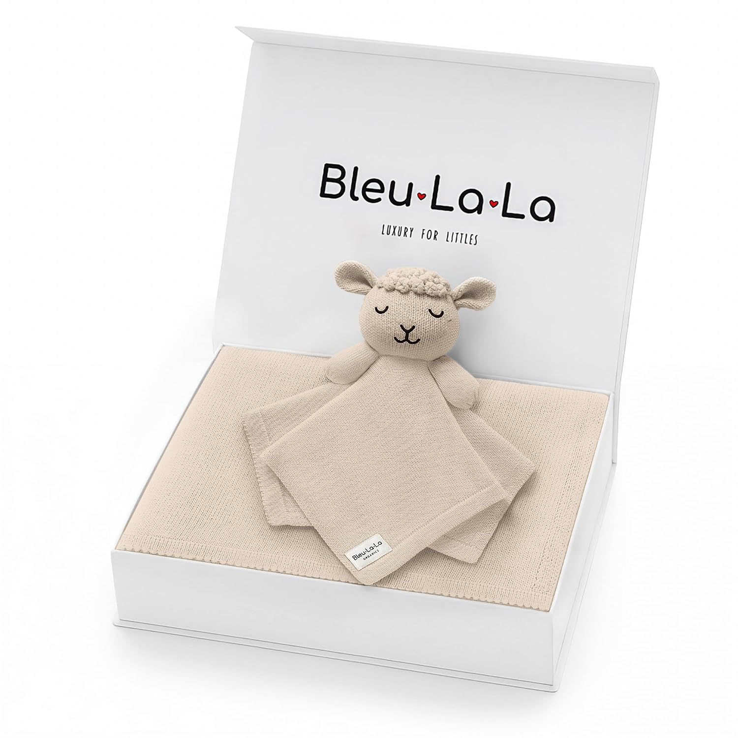 Baby Gift Set - Organic Cotton Newborn Blanket Essentials, Thoughtful Baby Shower & New Baby Gift for Boys & Girls (Lovey - Sheep - Oatmeal)