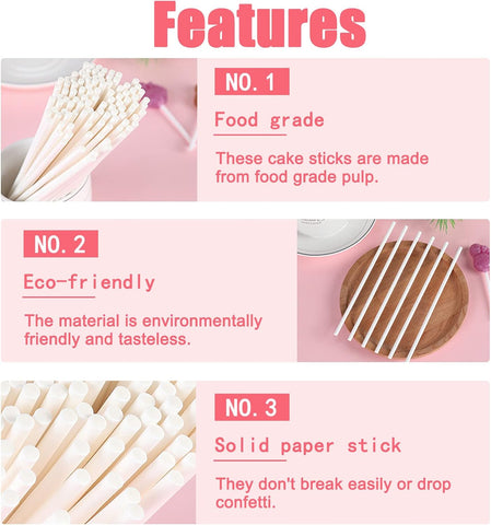 500 Pcs 4-Inch White Lollipop Sticks,Cake Pops Sticks,Paper Treat Sticks Sucker Stick for Cake Toppers,Dessert,Chocolate,Cookie,Candy(3mm)