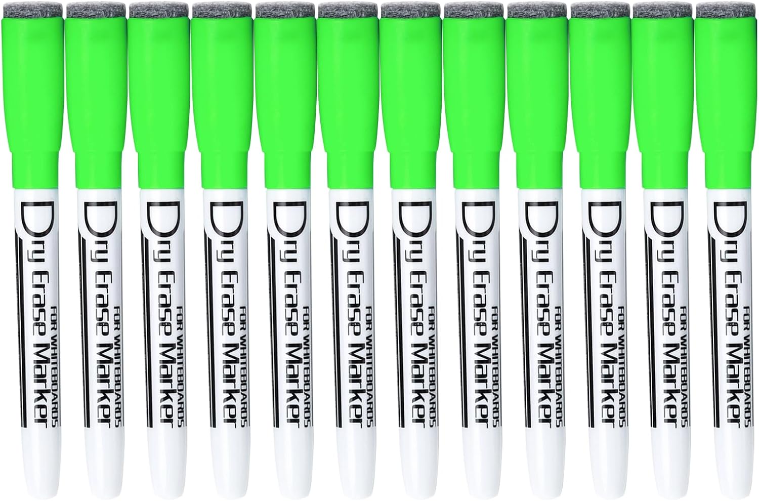 Volcanics Magnetic Green Dry Erase Markers with Eraser Cap, Fine Tip, 12 Count