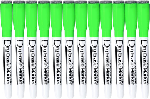 Volcanics Magnetic Green Dry Erase Markers with Eraser Cap, Fine Tip, 12 Count