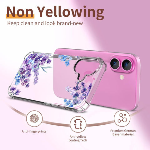 for iPhone 16 Plus Case with Screen Protector, Clear Floral Case