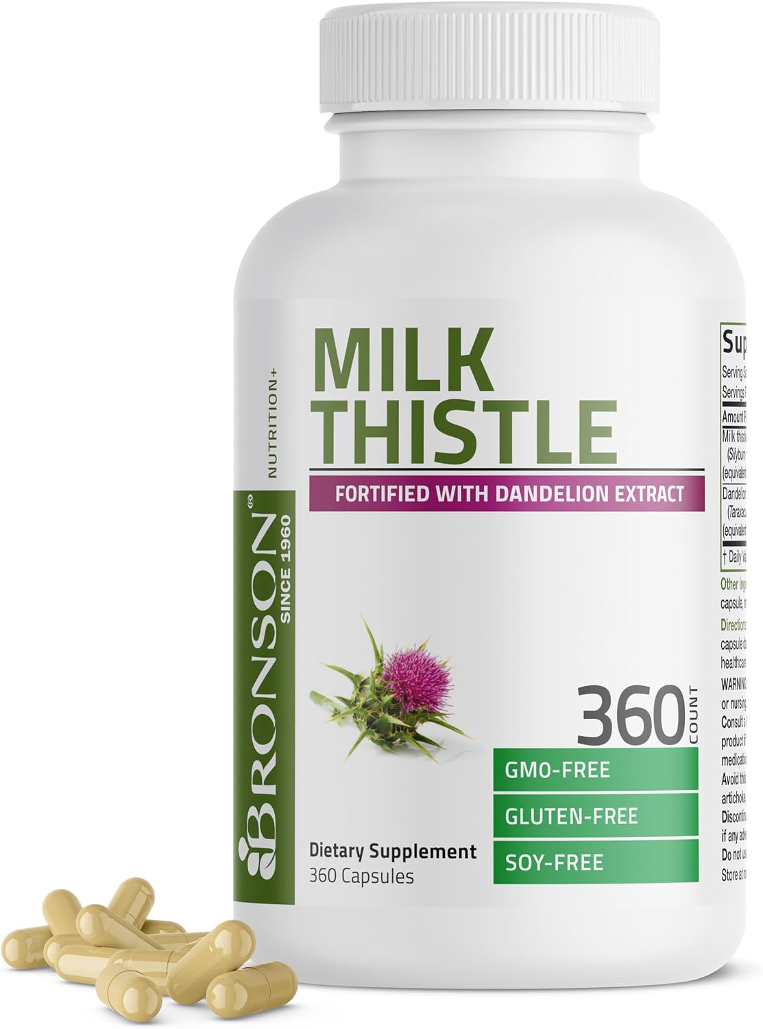 Bronson Milk Thistle Silymarin Marianum & Dandelion Extract, 360 Capsules