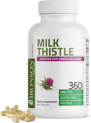 Bronson Milk Thistle Silymarin Marianum & Dandelion Extract, 360 Capsules