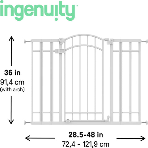 Ingenuity Decorative Extra Tall Baby Gate & Dog Gate, 28.5"-48" Wide, 36" Tall, Hardware or Pressure Mounted, Install on Top or Bottom of Stairs, Banister, or Doorway - White