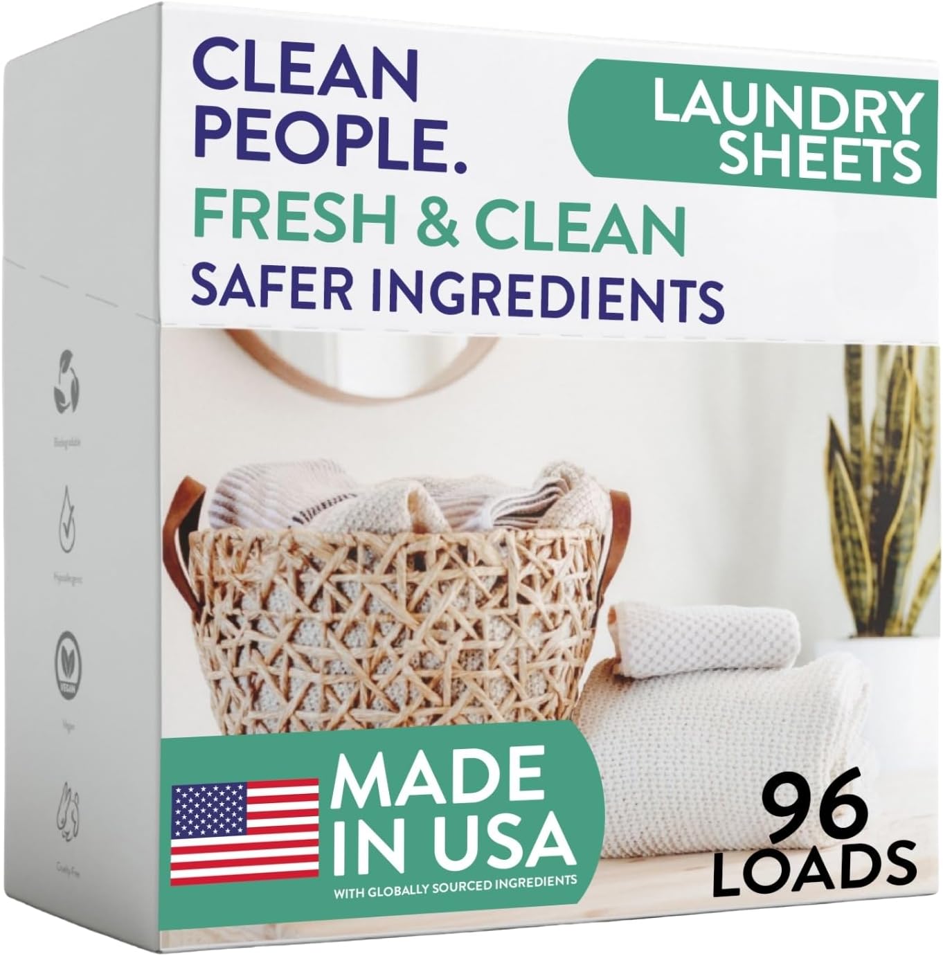 The Clean People Laundry Detergent Sheets - Laundry Soap - Ultra Concentrated, Recyclable Packaging, Stain Fighting - Fresh Scent, 96 Pack