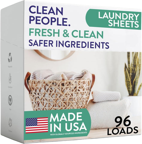 The Clean People Laundry Detergent Sheets - Laundry Soap - Ultra Concentrated, Recyclable Packaging, Stain Fighting - Fresh Scent, 96 Pack