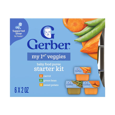Gerber My 1st Fruits Starter Kit, Banana, Pear & Apple Puree, 2 Ounce Tubs, 2-Pack (Set of 6) with Gerber Bib Set, Pink