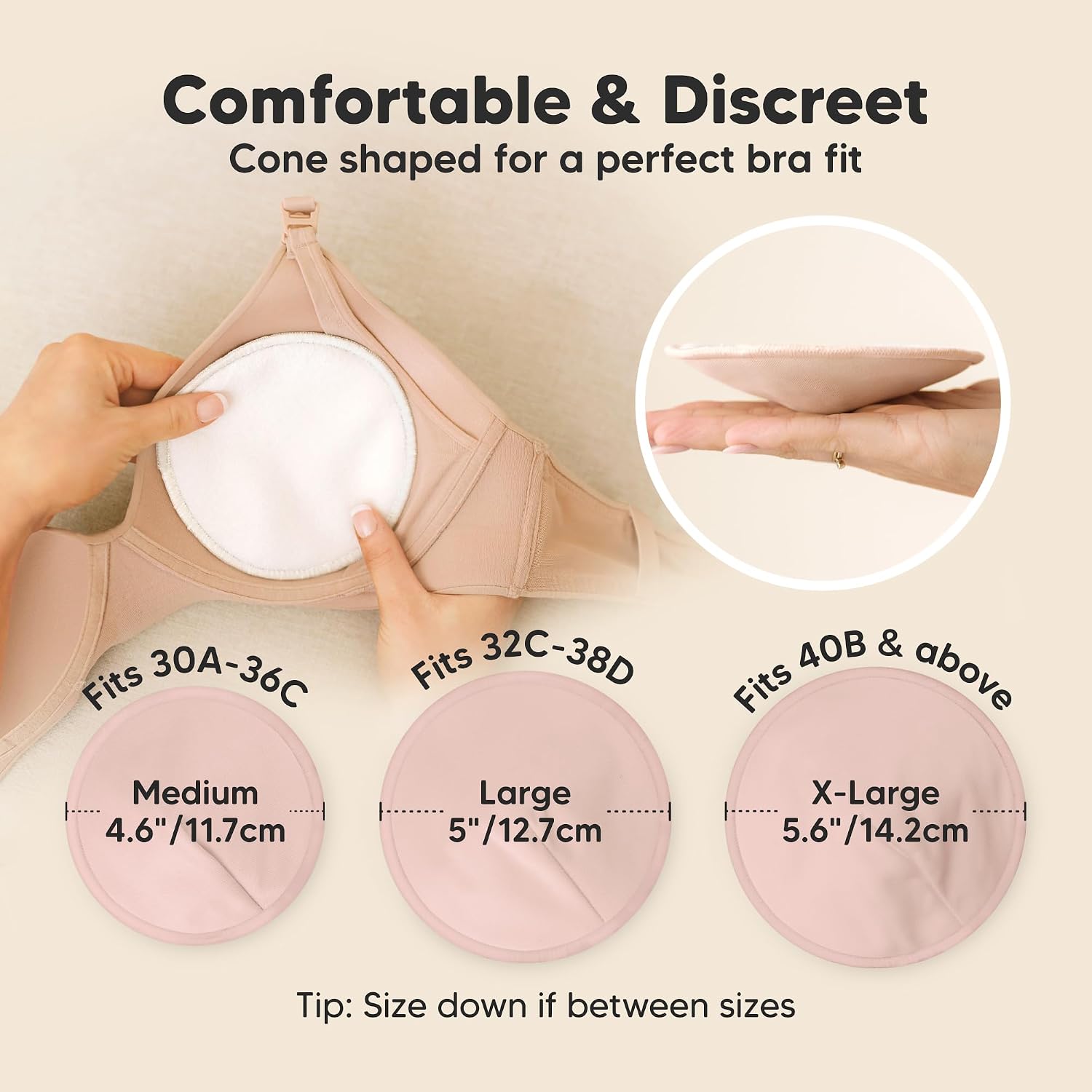 Organic Nursing Pads, 14 Washable Breast Pads,Wash Bag (Neutrals, L 5")