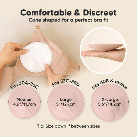 Organic Nursing Pads, 14 Washable Breast Pads,Wash Bag (Neutrals, L 5")