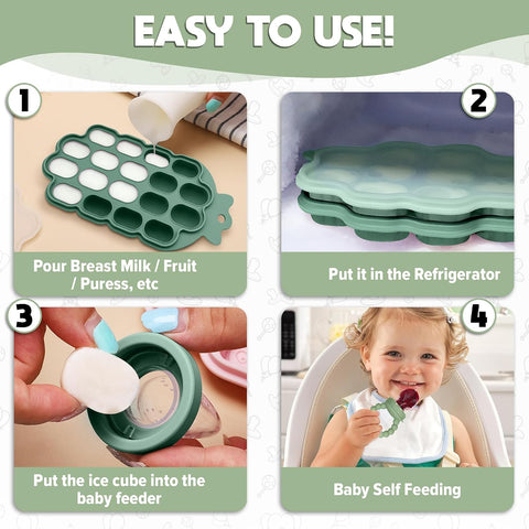 O'doe Baby Weaning Set – 15 Pcs Silicone Baby Feeding Set with Suction Plate, Bowl, Bib, Sippy Cup, Fruit Feeder & Freezer Tray – Baby Plates and Bowls Set for 3M+ | BPA-Free Baby Dishes & Utensils