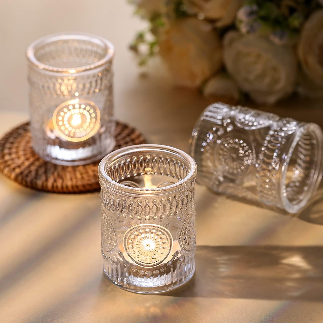 12PCS Clear Votive Candle Holders - Glass Tea Lights Candle Holder