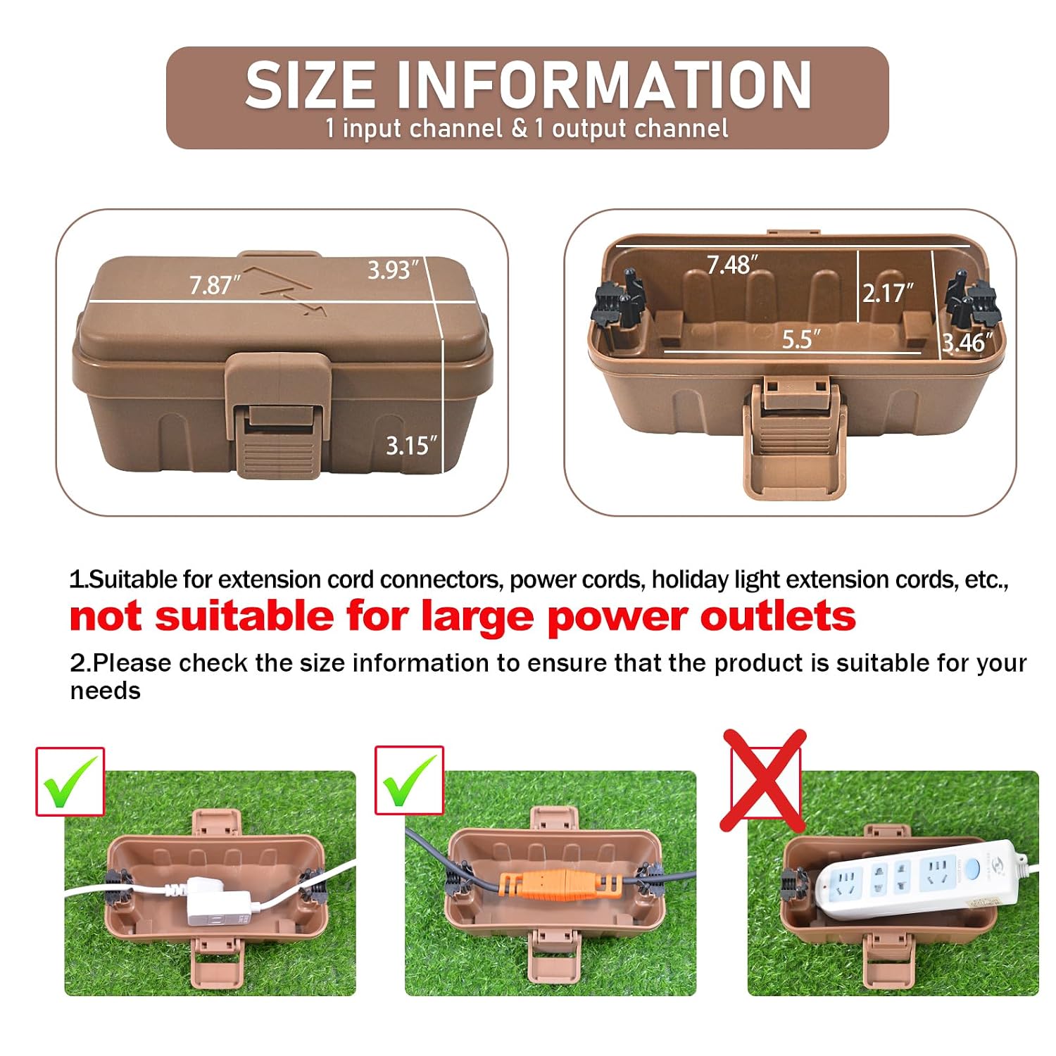 Hrensaw Small Weatherproof Electrical Connection Box(6 x 3.5 x 2.2inch),Outdoor Electrical Box,Waterproof Extension Cord Covers for Plug, Extension Cables, Holiday Lights,Brown