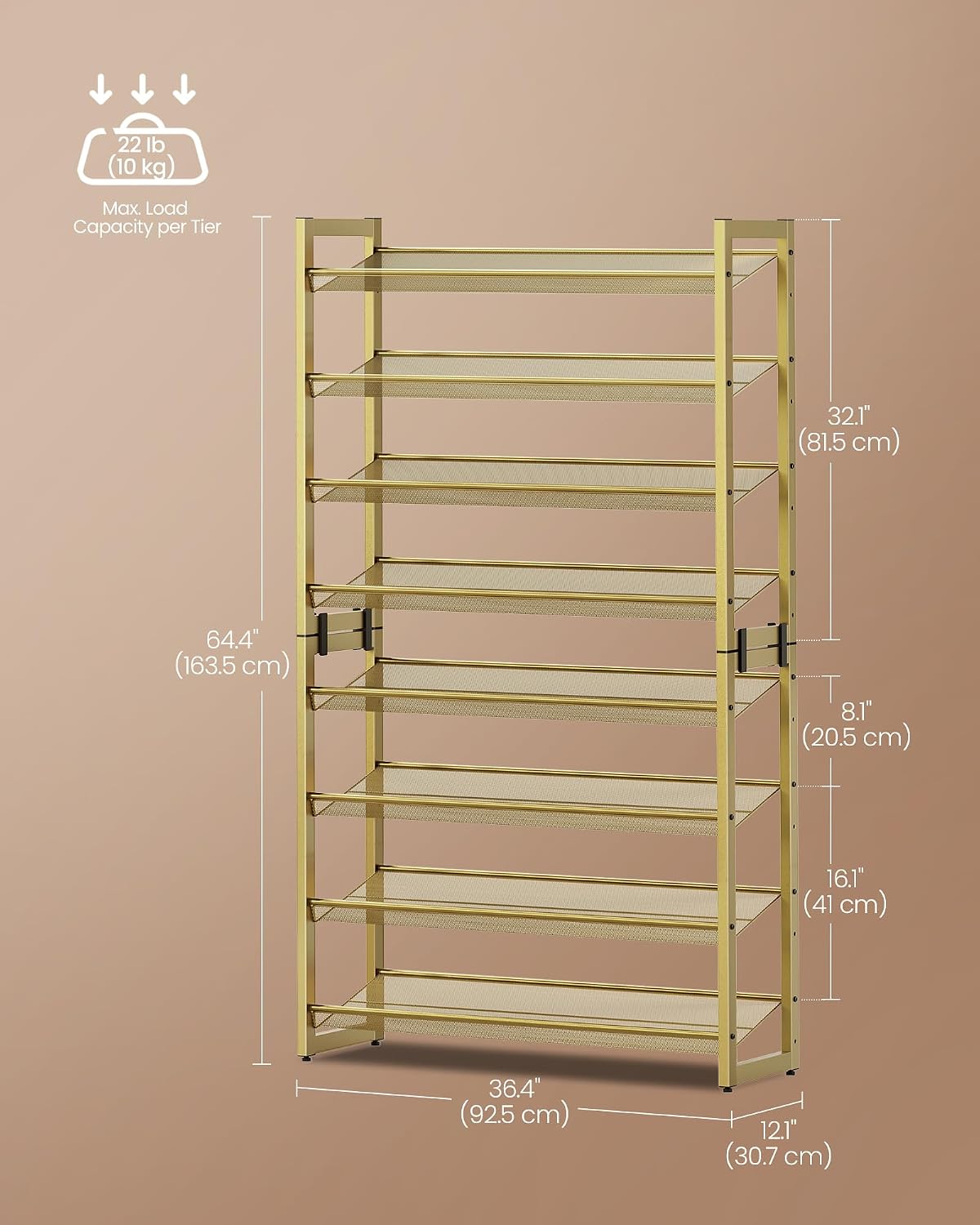 SONGMICS Metal Shoe Rack, 8-Tier Shoe Organizer, Holds 32-40 Pairs