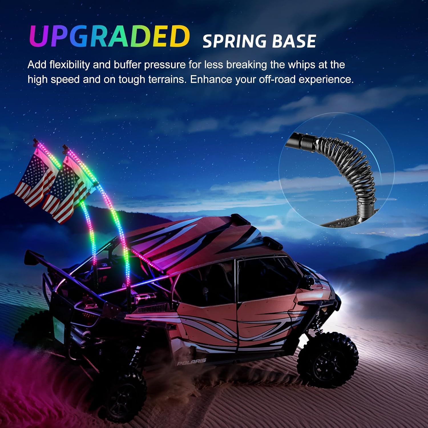 Ehaho 2 Pack 2FT Whip Lights with Spring Base,LED Whip Light with App & Remote Control, Spiral RGB Chasing Lighted Whips with Rocker Switch, Music Whip Light for UTV ATV Polaris RZR Can-Am SXS Truck