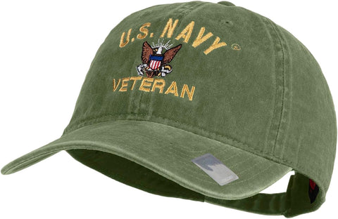 US Navy Veteran Military Embroidered Washed Pigment Dyed Cotton Cap
