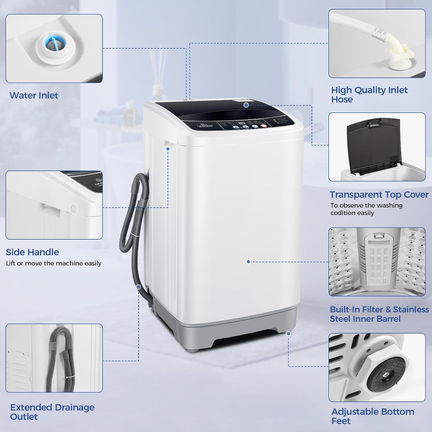 Nictemaw Portable Washing Machine with Drain Pump, 17.8Lbs for Apartment