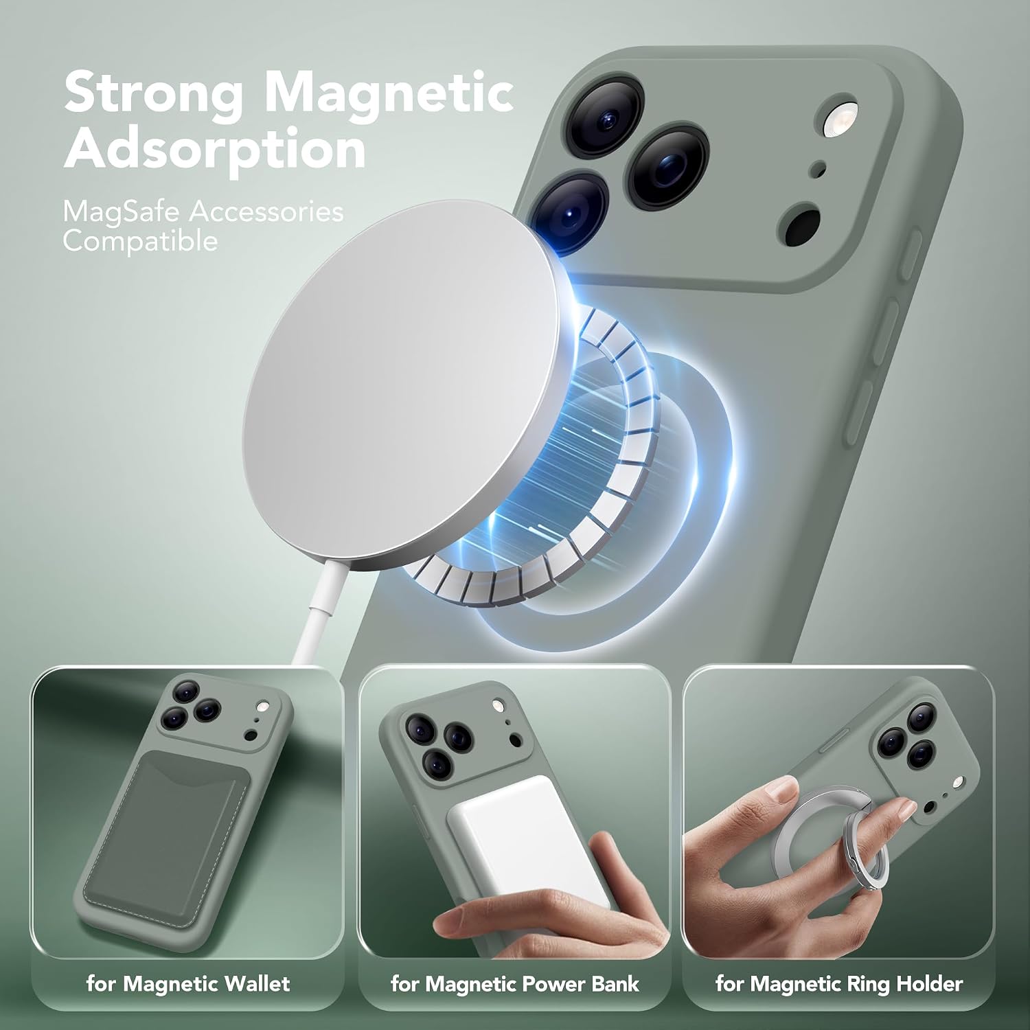 Magnetic for iPhone 17 Pro Max Case Silicone Calke Green