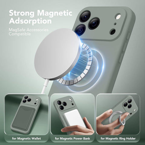 Magnetic for iPhone 17 Pro Case Silicone Calke Green