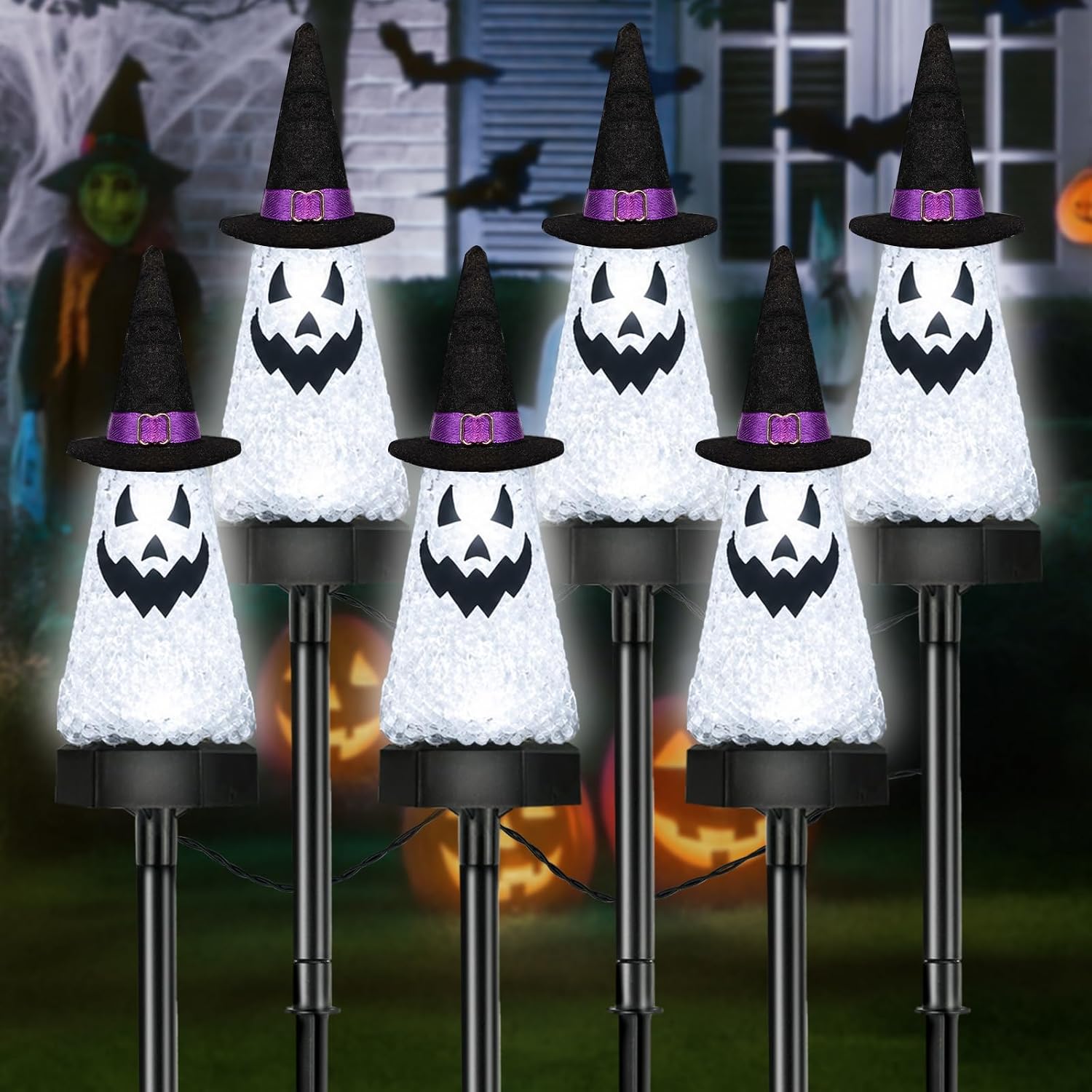 6 Pack Halloween Decorations Outdoor, Solar Ghost Pathway Lights Cool White