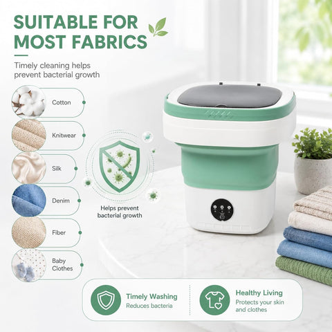 Mini Portable Foldable Washer, 16L Portable Washing Machine with Spin Dryer, Small Folding Washing Machine with 3 Wash Modes, foldable mini washer for Baby Clothes, Socks, Travel (Green)
